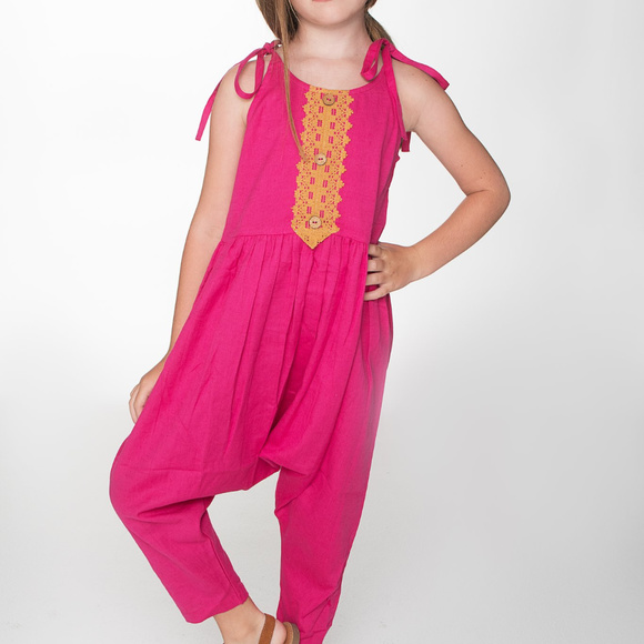 NEW Boho Kids Hot Pink Jumpsuit w/ Lace Detail - Picture 2 of 5